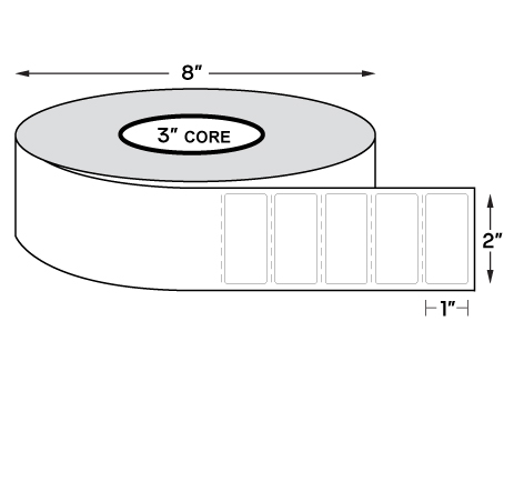 2" x 1" Standard Direct Thermal Labels on 3" Core, Perforations, Wound Out, Permanent Adhesive (5100 Labels Per Roll)