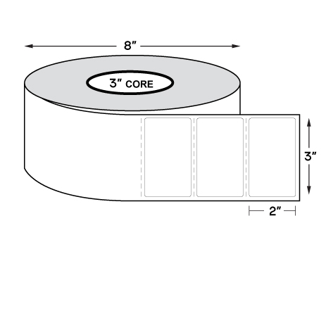 3" x 2" Standard Direct Thermal Labels on 3" Core, Perforations, Wound Out, Permanent Adhesive (2750 Labels Per Roll)