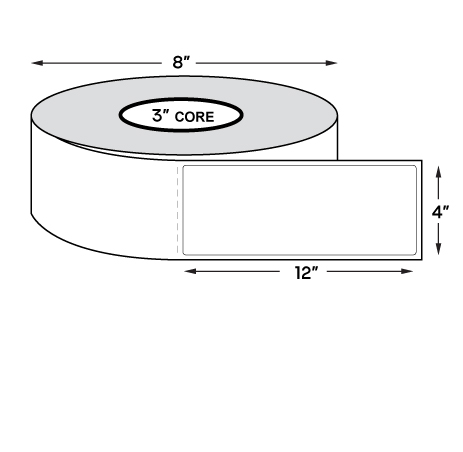 4" x 12" Standard Direct Thermal Labels on 3" Core, Perforations, Wound Out, Permanent Adhesive (500 Labels Per Roll)