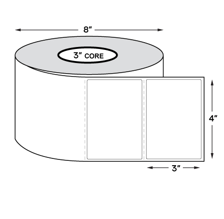 4" x 3" Standard Direct Thermal Labels on 3" Core, Perforations, Wound Out, Permanent Adhesive (1800 Labels Per Roll)