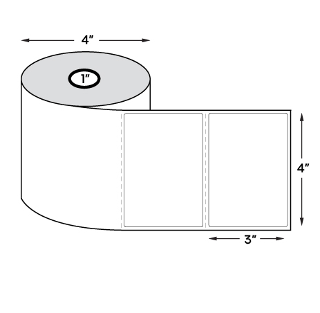 4" x 3" Standard Direct Thermal Labels on 1" Core, Perforations, Wound Out, Permanent Adhesive (500 Labels Per Roll)