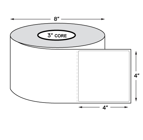 4" x 4" Standard Direct Thermal Labels on 3" Core, Perforations, Wound Out, Permanent Adhesive (1400 Labels Per Roll)