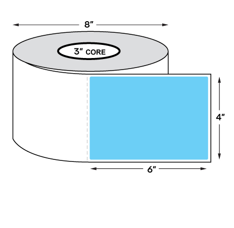 4" x 6" Standard Thermal Transfer Labels on 3" Core, Perforations, Wound Out, Permanent Adhesive, COLOR: BLUE (1000 Labels Per Roll)