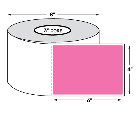 4" x 6" Standard Thermal Transfer Labels on 3" Core, Perforations, Wound Out, Permanent Adhesive, COLOR: PINK (1000 Labels Per Roll)