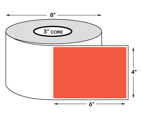 4" x 6" Standard Thermal Transfer Labels on 3" Core, Perforations, Wound Out, Permanent Adhesive, COLOR: RED (1000 Labels Per Roll)